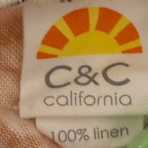 C&C California Top Floral Button Up 100% Linen Orange White Womens Size Medium - Picture 7 of 7